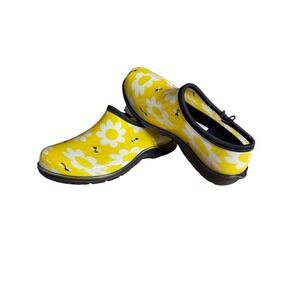 GOGO Women's SZ 8 Clog Gardening Waterproof Yellow Daisy Slip-On Water Shoes NEW
